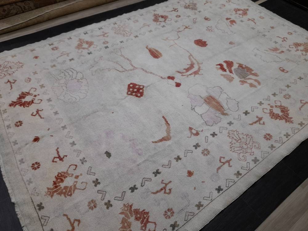 8.8 x 12.3 Muted Vintage OUSHAK RUG TURKISH Muted Oushak Rug Vintage Rug Wool Oushak 9x12 Rug Hand Made Rug Authentic Oushak Rug