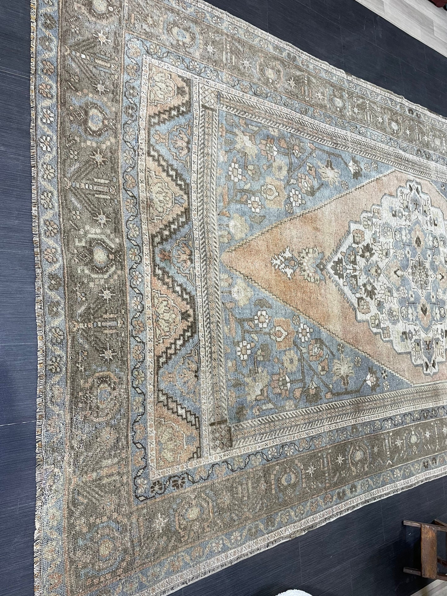 Wool TURKISH Rug, Muted Handmade 6.7 x 12.5 Rug, Hand Knotted Rug, Oushak Rug, Vintage Oriental Rug, Muted Persian Rug, Anatolian Rug