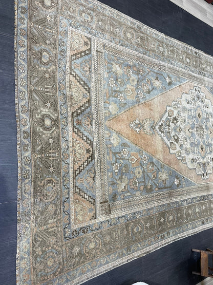 Wool TURKISH Rug, Muted Handmade 6.7 x 12.5 Rug, Hand Knotted Rug, Oushak Rug, Vintage Oriental Rug, Muted Persian Rug, Anatolian Rug