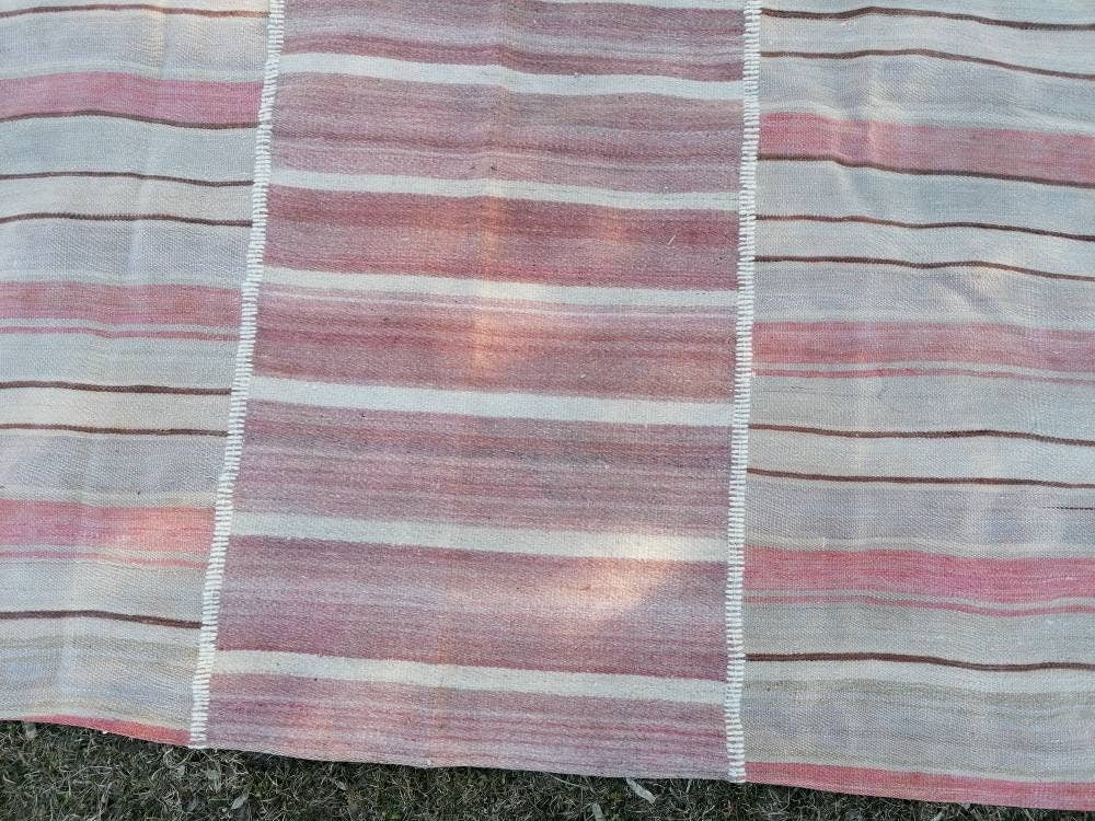 6.5 x 8.5 Flatwoven kilim rug  stripe handmade rugs vintage turkish rugs oushak rug, wool rug