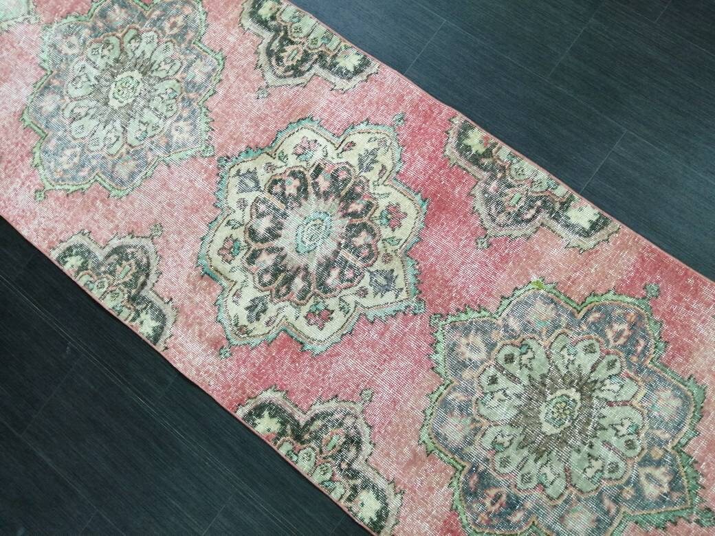 Muted RUNNER Rug, 2.8 x 12 RUNNER Rug,  Oushak Runner Rug, Vintage Turkish Rugs, Oriental Runner Rug, Turkish Oushak Runner Persian Runner