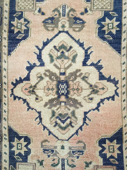 2x3 feet turkish small rug, vintage blue bedroom mini rug, oushak kitchen area small rug, handmade wool bath mat rug,entryway tiny muted rug