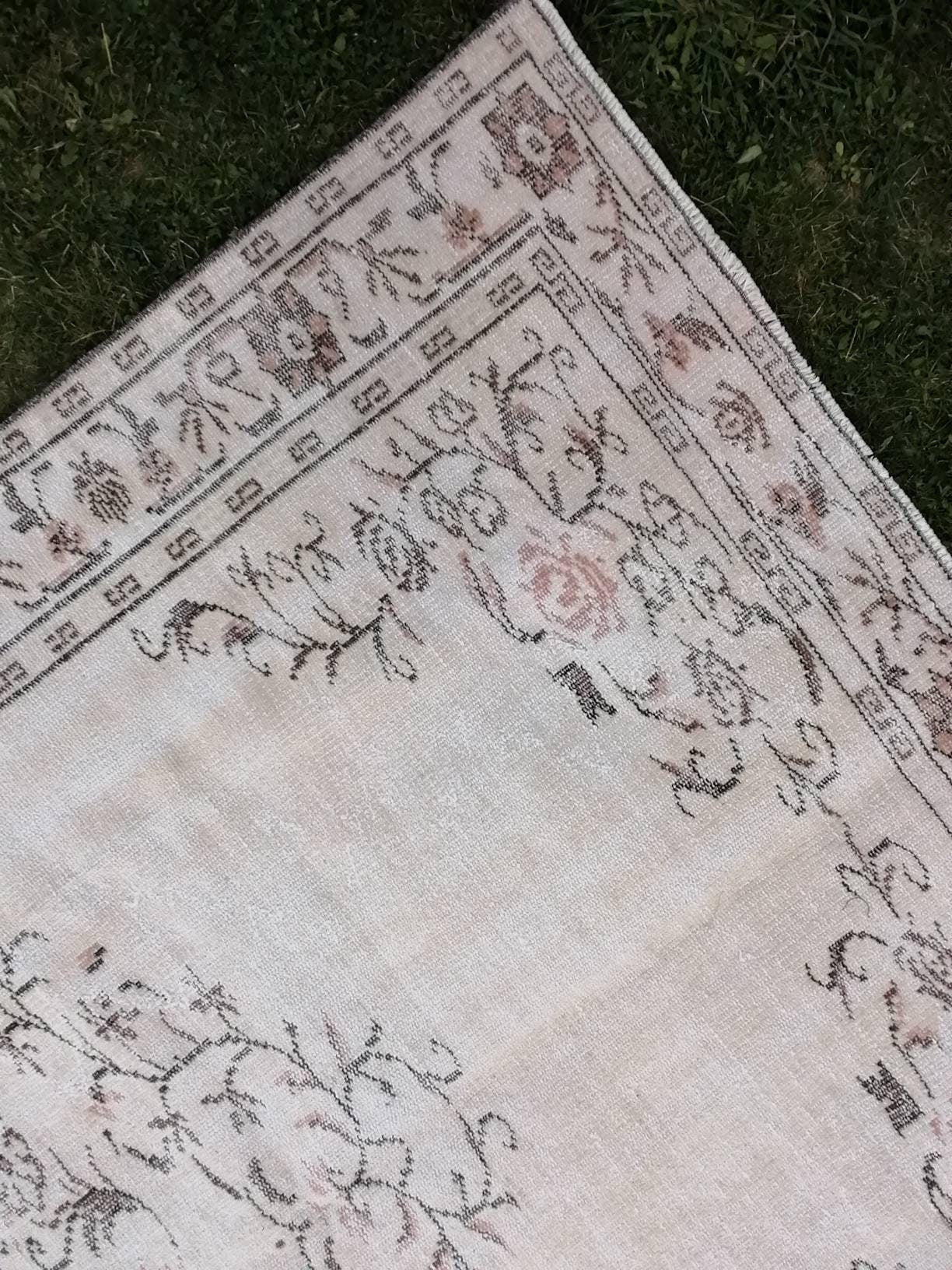 Natural handmade wool rug, living room rug, distressed rug 5'10x9 vintage rug,oushak turkish rug