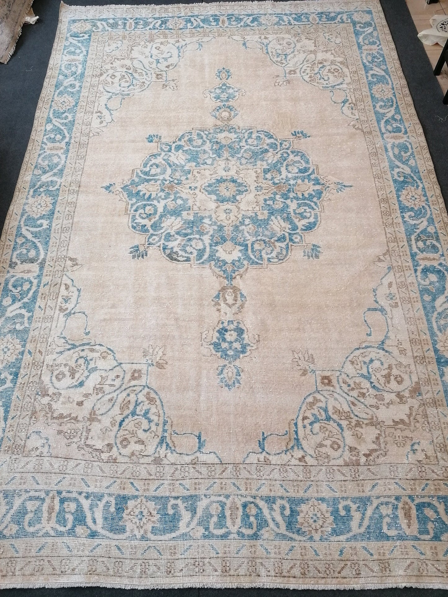 7 x 11 feet, oushak turkish rug, blue hand knotted rug, vintage anatolian rug,unique handmade rug,bohemian rug