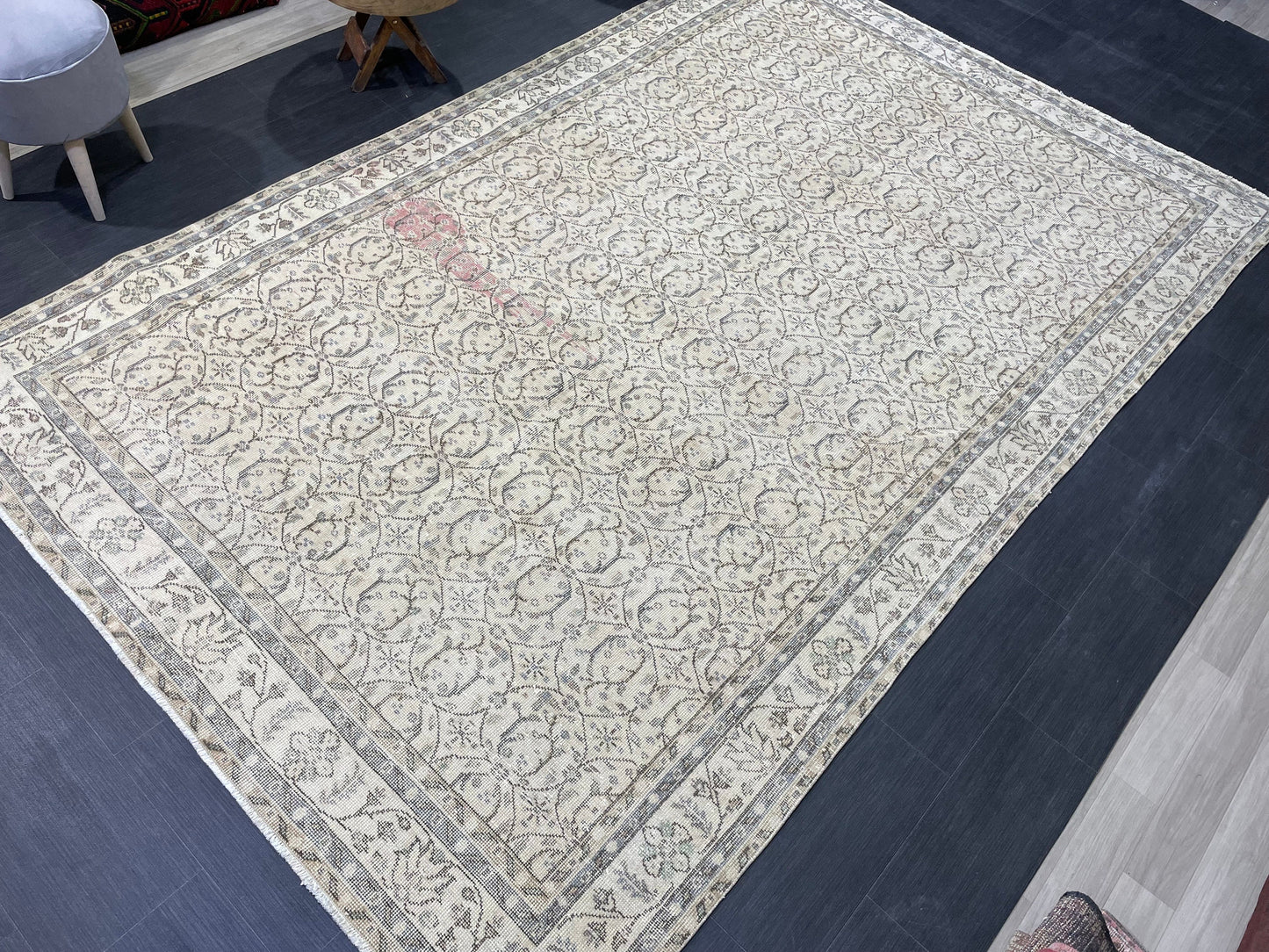 Vintage Rug, Turkish 6.8 x 10.6 Rug, Muted Livingroom Rug, Kitchen Rug, Handmade Wool Rug, Hand Knotted Rug, Oushak Rug