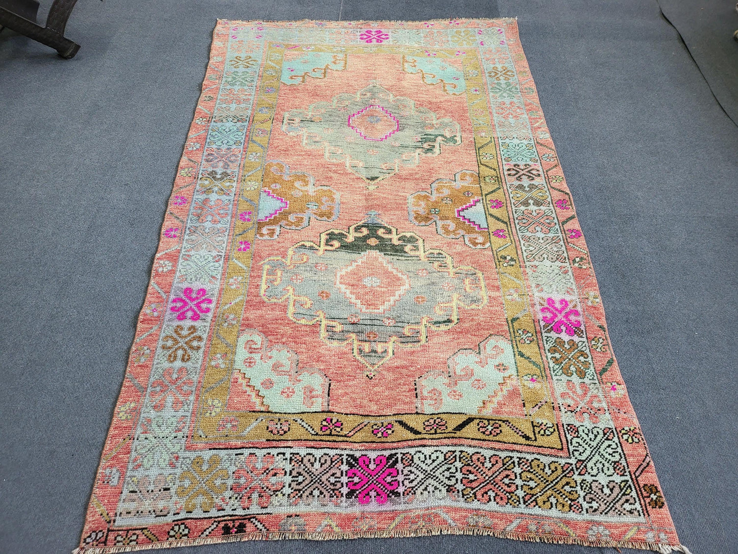 OUSHAK Rug, 3.8 x 6 TURKISH Oushak Rug Vintage Hand Knotted Rug Vintage Rug, Wool ANTIQUE Rug Handmade Rug, Vintageturkish_rug