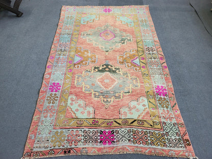 OUSHAK Rug, 3.8 x 6 TURKISH Oushak Rug Vintage Hand Knotted Rug Vintage Rug, Wool ANTIQUE Rug Handmade Rug, Vintageturkish_rug