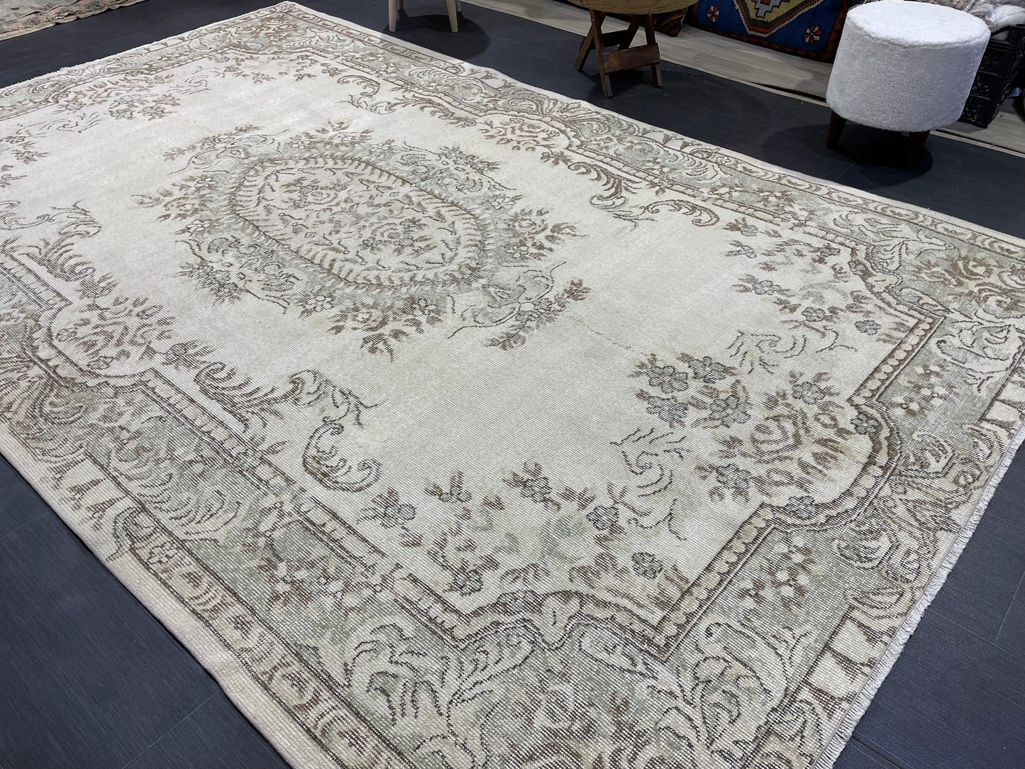 Large Area OUSHAK RUG, TURKISH 6.4 x 10 Rug, Muted Vintage  Rug, Handmade Rug, Antique Hand Knotted Rug, Persian Rug, Muted Oriental rug