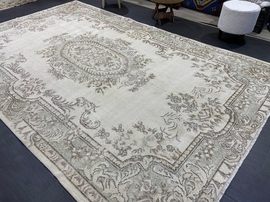 Large Area OUSHAK RUG, TURKISH 6.4 x 10 Rug, Muted Vintage  Rug, Handmade Rug, Antique Hand Knotted Rug, Persian Rug, Muted Oriental rug