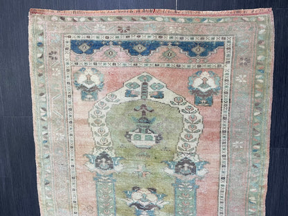 Vintage RUG, TURKISH Oushak Rug Hand Knotted 3 x 4.2 Rug, Oriental Rug, Vintage Persian Rug, Handmade Rug, Antique Rug, Woven Rug