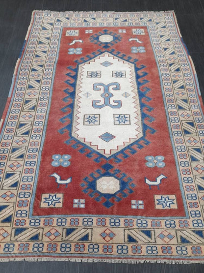 VINTAGE RUG 4.4 x 6.3 TURKISH Rug Vintage Oushak Rug Hand Knotted Rug Wool Oushak Rug Hand Made Rugs Vintage Turkish Rug Hand Knotted Rug