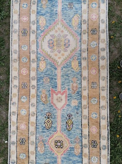 Oushak wool runner 3x14'9 new production turkish oushak handmade rug, hallway runner rug