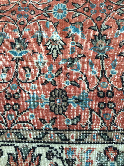 3.5 x 7 Rug Turkish Rug Eclectic Rug Shabby Chic Rug, Rustic Rug,Floral Boho Rug, Rug Runner,  Farmhouse Rug, Vintage Rug, Orange Rug