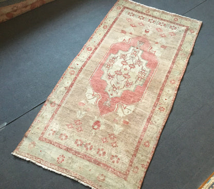 3.5x7 feet brown natural wool rug, turkish bedroom area rug, oushak bathroom rug, wide living room floor rug, hallway bohem rug,entryway rug