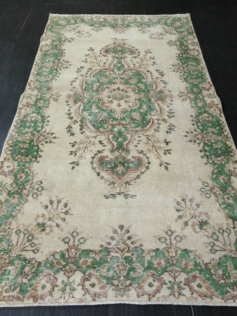 GREEN Rug, Vintage Oushak Rug, 3.7 X 6.8 Rustic Rug, Bohemian Rug, Rug Runner, Turkish Rug, Farmhouse Rug, Vintage Rug,Wool rug Oriental Rug