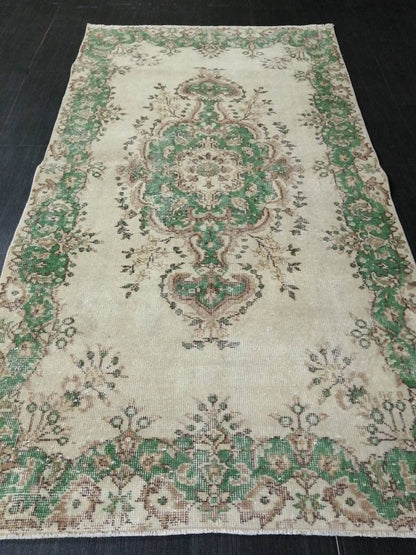 GREEN Rug, Vintage Oushak Rug, 3.7 X 6.8 Rustic Rug, Bohemian Rug, Rug Runner, Turkish Rug, Farmhouse Rug, Vintage Rug,Wool rug Oriental Rug