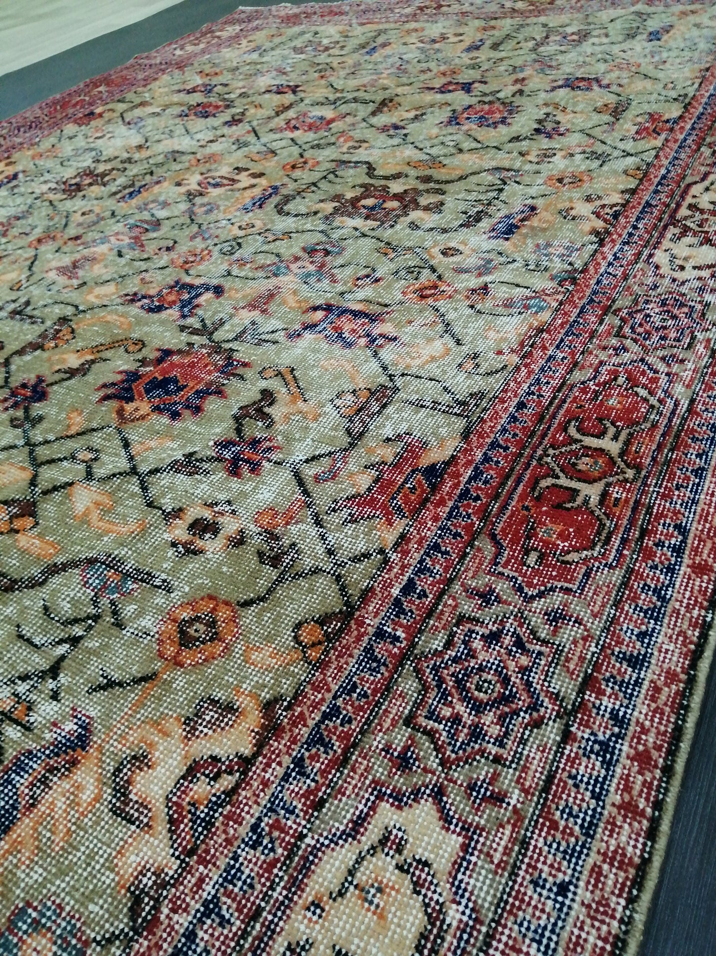 6.5 x 10.5 Green OUSHAK RUG TURKISH Oriental Rug Vintage Rug Vintage Runner Rug pink Rug Hand Made Rugs Vintage