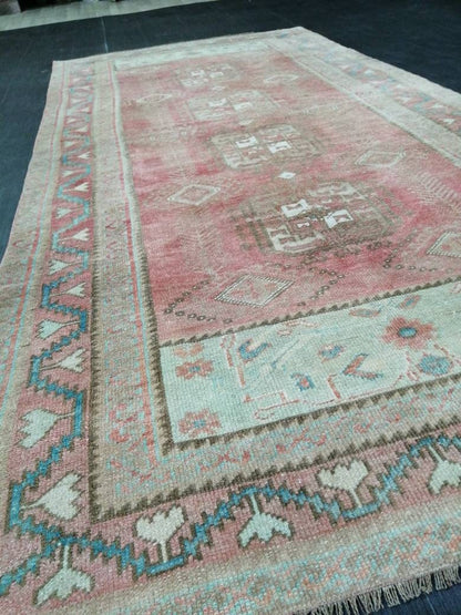 TURKISH Rug Vintage Rug 3.9 x 8.2 Vintage Rug Wool Oushak Rug Hand Made Rug 4x8 Oriental Rug Turkish Rug