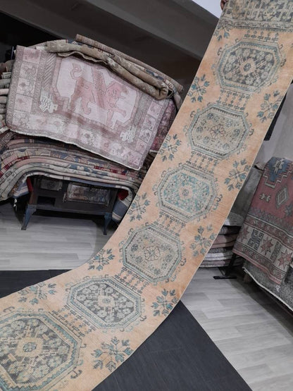 Extra Long Turkish Runner Rug Long Vintage Runner Rug 2.6 x 21.2 Vintage Distresse Runner Extra Long Oriental Runner Muted XL Antique Runner