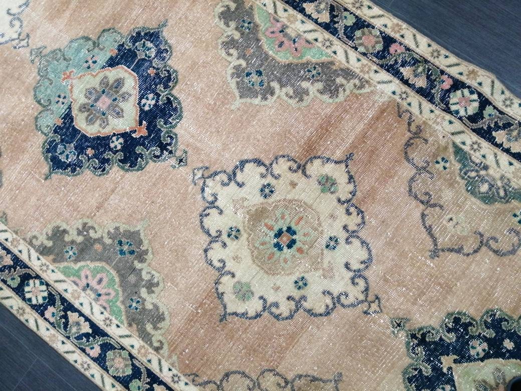 Vintage Runner Rug 4.4 x 10.2 Turkish Runner Rug Vintage Hallway Runner Rug Kitchen Runner Rug Wool Runner Rug