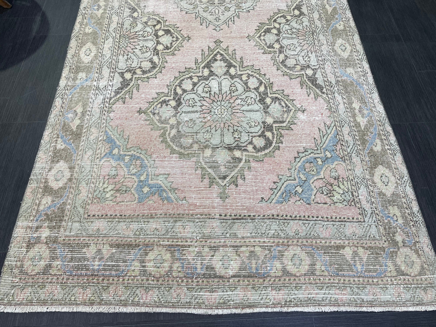 Muted Vintage Runner Rug, Hallway Runner 4.5 x 10 Rug, Kitchen Runner Rug, Muted Wool Runner Rug Muted Distressed Turkish Runner