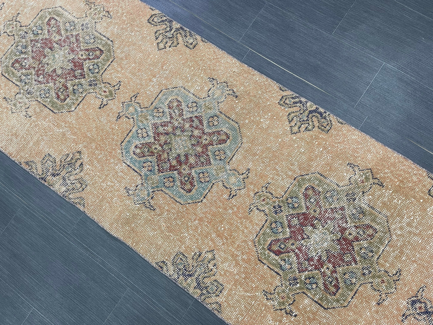 Oushak Runner Rug 2.6 x 11.4 Turkish Runner Rug Distressed Vintage Runner Rug Hallway Runner Rug Kitchen Runner Rug Wool Staircase Runner