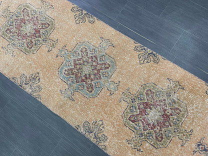 Oushak Runner Rug 2.6 x 11.4 Turkish Runner Rug Distressed Vintage Runner Rug Hallway Runner Rug Kitchen Runner Rug Wool Staircase Runner