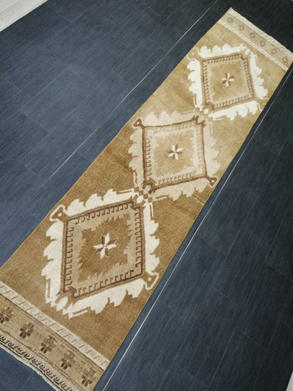 Neutral Runner Rug 2.5 x 10.7 Turkish Runner Rug Vintage Runner Rug Hallway Runner Rug Kitchen Runner Rug Neutral Wool Runner Rug