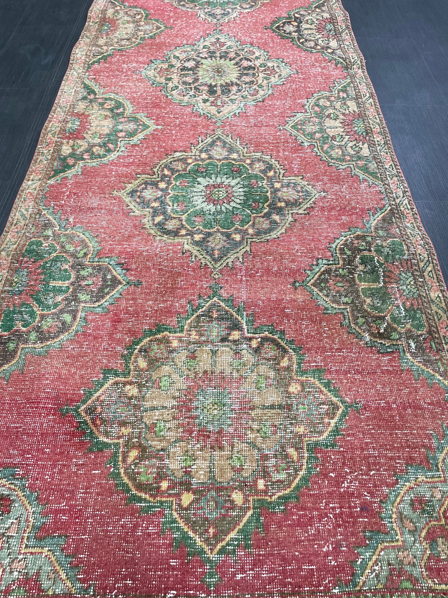 Vintage Runner Rug 3.7 x 12.6 Muted Turkish Runner Rug Hand Made Runner Rug Vintage Runner Rug Hallway Runner Rug Distressed Runner