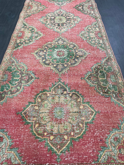 Vintage Runner Rug 3.7 x 12.6 Muted Turkish Runner Rug Hand Made Runner Rug Vintage Runner Rug Hallway Runner Rug Distressed Runner