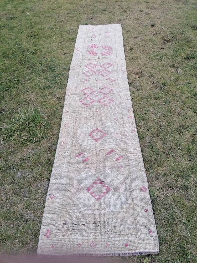 Vintage turkish runner rug 2'7x12'8 hallway runner rug, vintage runner rug turkish hand made wool rug, kitchen rug, hallway runner rug,