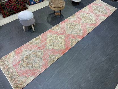 Turkish Runner Rug, Hand Knotted 2.8 x 12.7 Runner Rug, Vintage Runner Rug, Hallway Runner Rug, Persian Kitchen Runner Rug,Handmade Runner