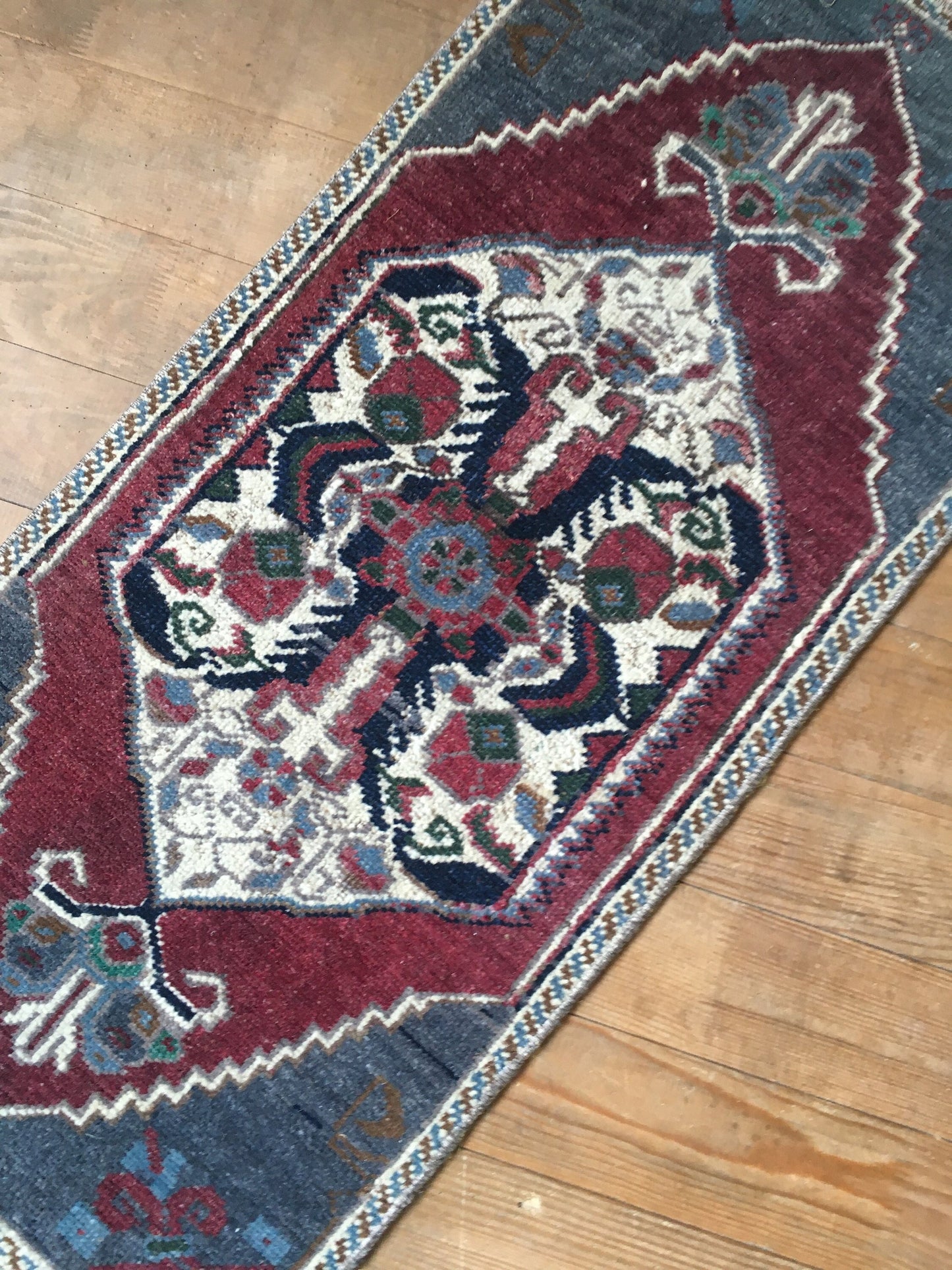 1.3x2.8 feet wool handmade kitchen floor mini rug, small door mat red, living room area mini rug, turkish vintage blue bedroom rug, bath mat