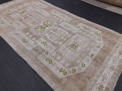 NEUTRAL Medium Pile Wool Turkish Rug 4.5 x 9 Rug, Muted Rug Muted Wool Oushak Rug Neutral Oriental Rug, Vintage Rug Muted Hand Made Rug