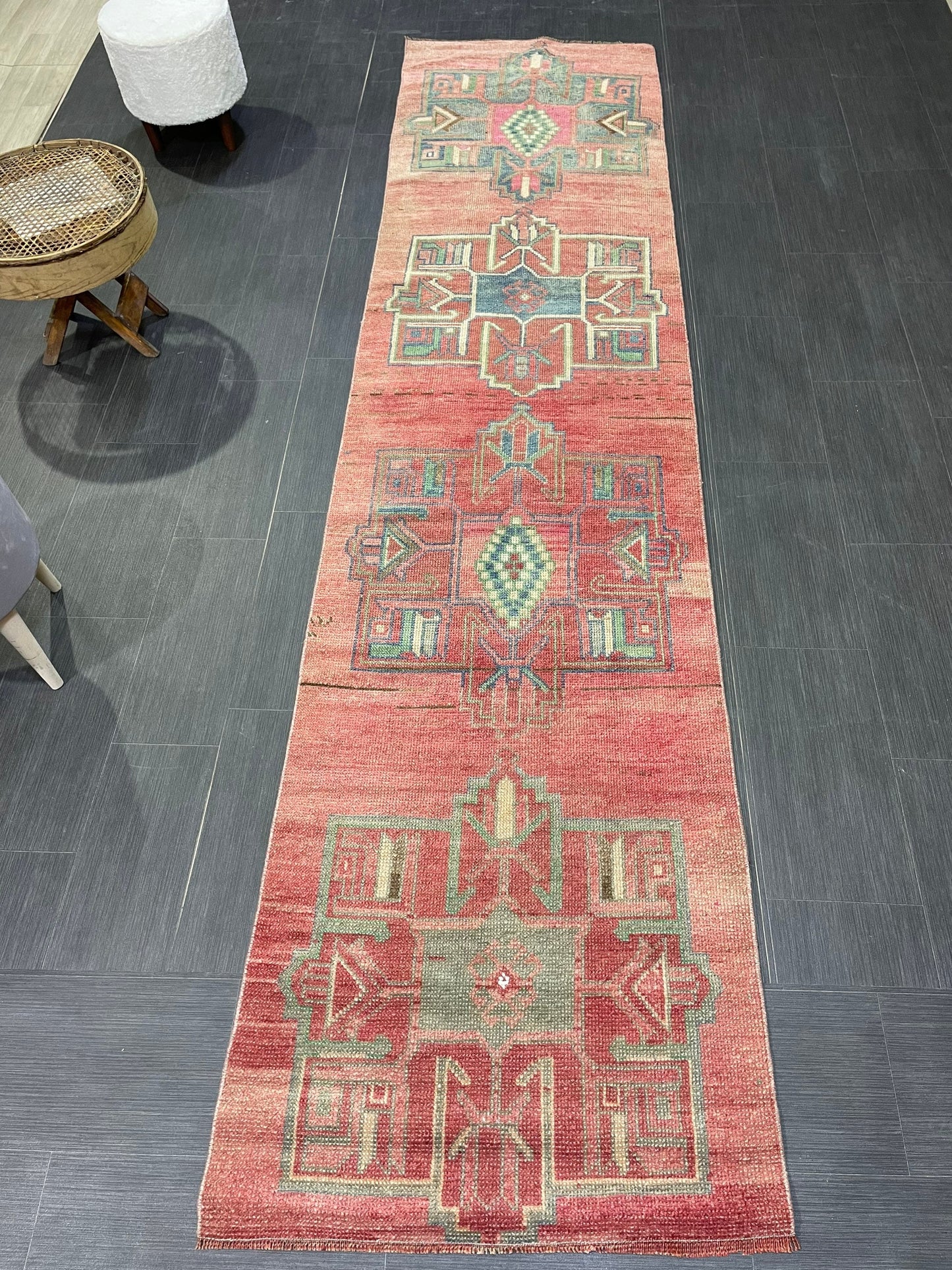 Handmade Runner Rug, 2.8 x 11.2 Turkish Runner Rug, Vintage Runner Rug, Hallway Runner Rug,Hand Knotted Runner Rug Wool Oushak Runner