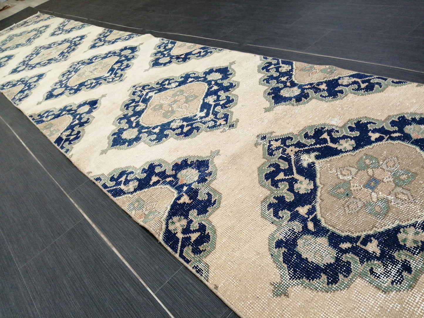 2.6 x 14 Long Navy Oushak Runner Rug Turkish Runner Rug Vintage Runner Rug Hallway Runner Rug Kitchen Runner Rug Wool Runner Rug Wool  Rug