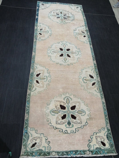 3.8 x 11.3 Oushak Runner Rug Turkish Runner Rug Vintage Runner Rug Hallway Runner Rug Kitchen Runner Rug Wool Runner Floral Oriental Runner