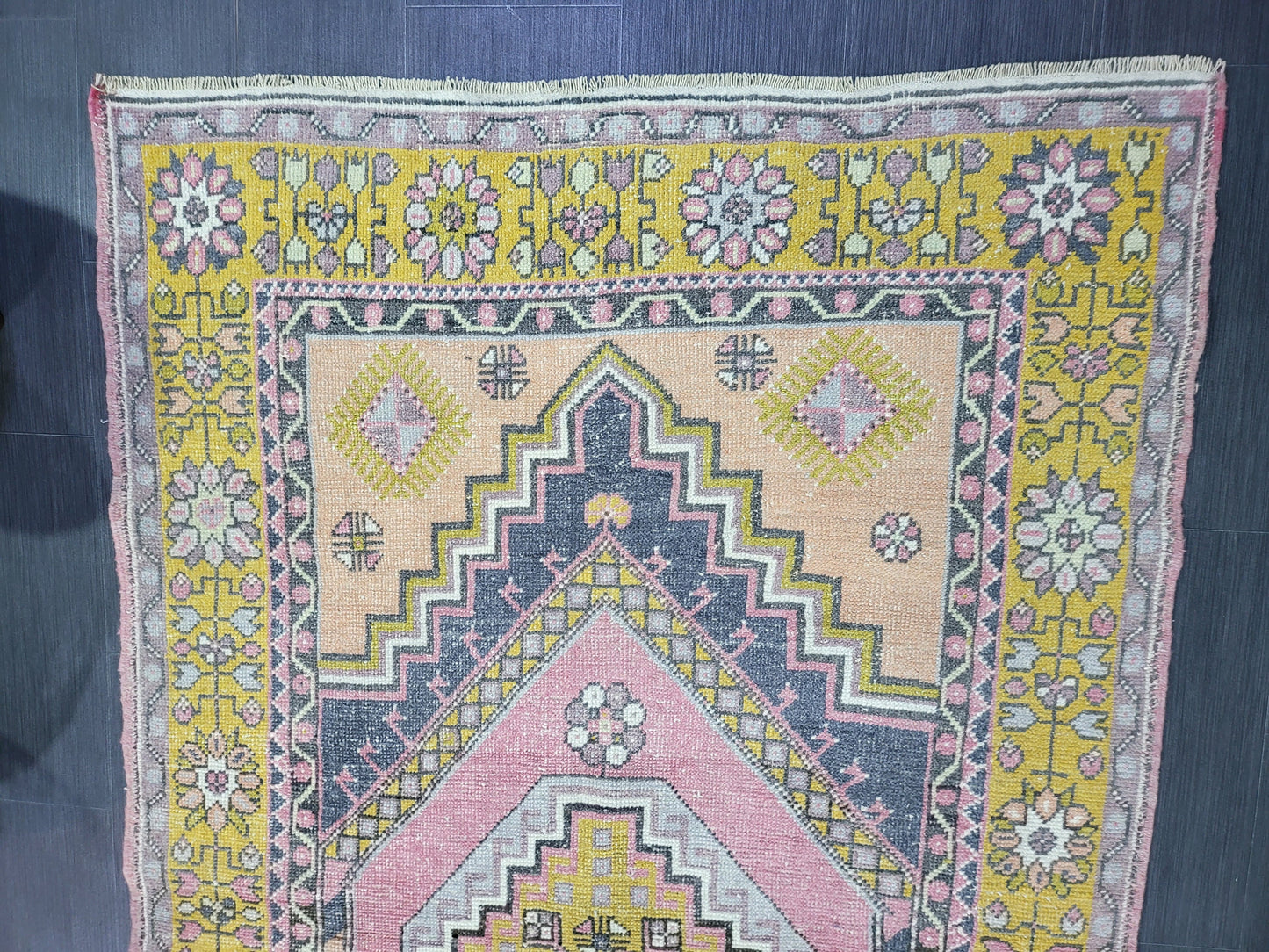 Vintage Rug,  TURKISH 4.2 x 7.4 HANDMADE Rug, Vintage Turkish Rug, Oushak Rug, Turkish Oushak Rug, Vintage Handknotted Rug, Wool Rug