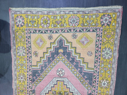 Vintage Rug,  TURKISH 4.2 x 7.4 HANDMADE Rug, Vintage Turkish Rug, Oushak Rug, Turkish Oushak Rug, Vintage Handknotted Rug, Wool Rug