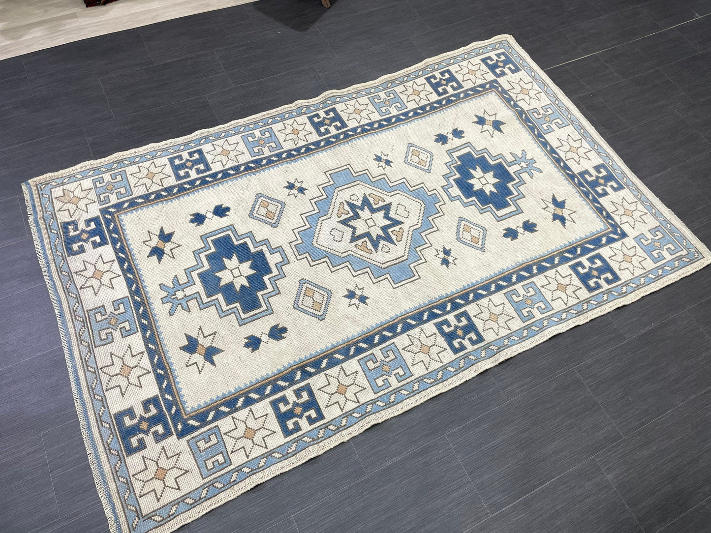 Vintage Rug Handmade 4.5 x 7.2 Rug, Oushak Rug, Turkish Rug Persian Rug Vintage Rug, Wool rug Oriental Rug Blue Rug