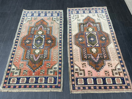 Coordinating Small Rug Turkish Rug Mini Twin Small Area Rug 1.7 x 3.3 Turkish Pair of Persian Hand Made Rug Matching Oriental Vintage Rug