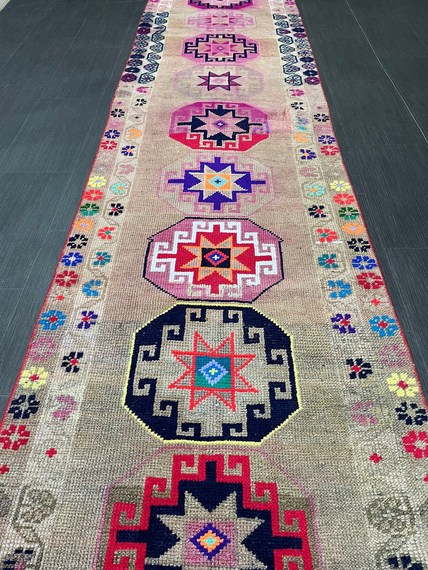 Long Oriental Runner Rug Turkish Runner Rug Vintage Runner Rug 2.7 x 13 Hallway Runner Rug Kitchen Runner Rug Wool Staircase Runner Rug