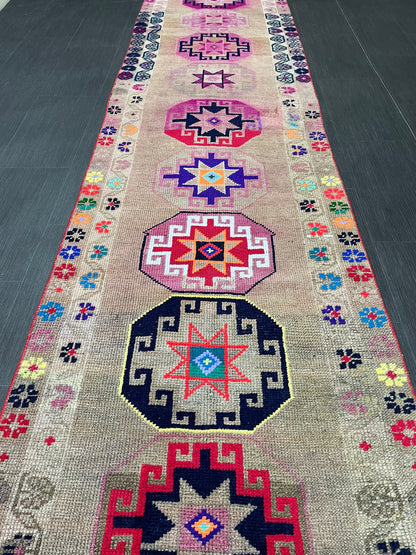 Long Oriental Runner Rug Turkish Runner Rug Vintage Runner Rug 2.7 x 13 Hallway Runner Rug Kitchen Runner Rug Wool Staircase Runner Rug