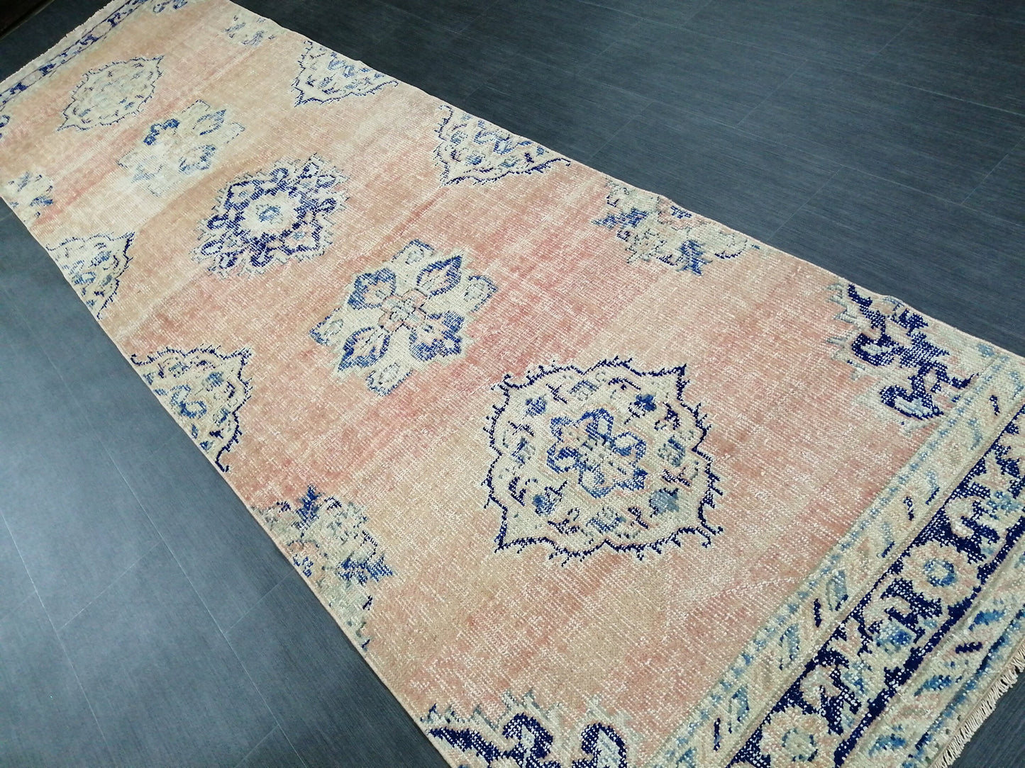 Distressed Oushak Runner Rug 12 x 3.4 Turkish Runner Rug Vintage Runner Rug Hallway Runner Rug Kitchen Runner Rug Wool Runner