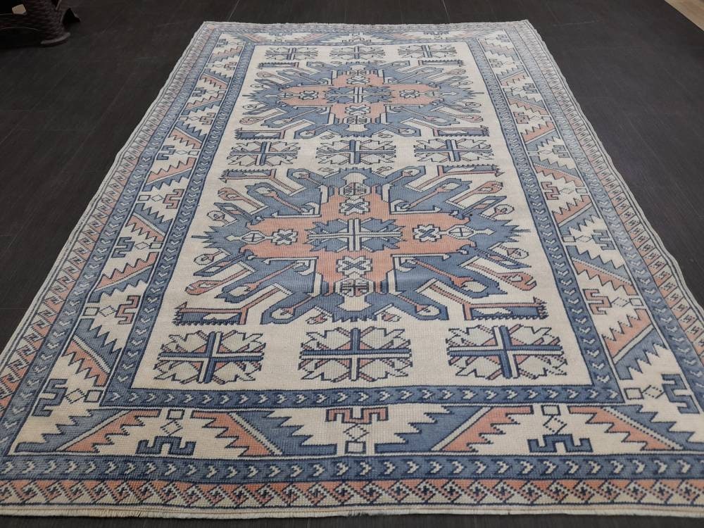 Blue Vintage Rug Hand Made Rug 4.6 x 6.5 Oushak Rug Rustic Rug ORIENTAL Rug Turkish Rug Vintage Persian rug