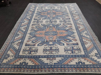 Blue Vintage Rug Hand Made Rug 4.6 x 6.5 Oushak Rug Rustic Rug ORIENTAL Rug Turkish Rug Vintage Persian rug