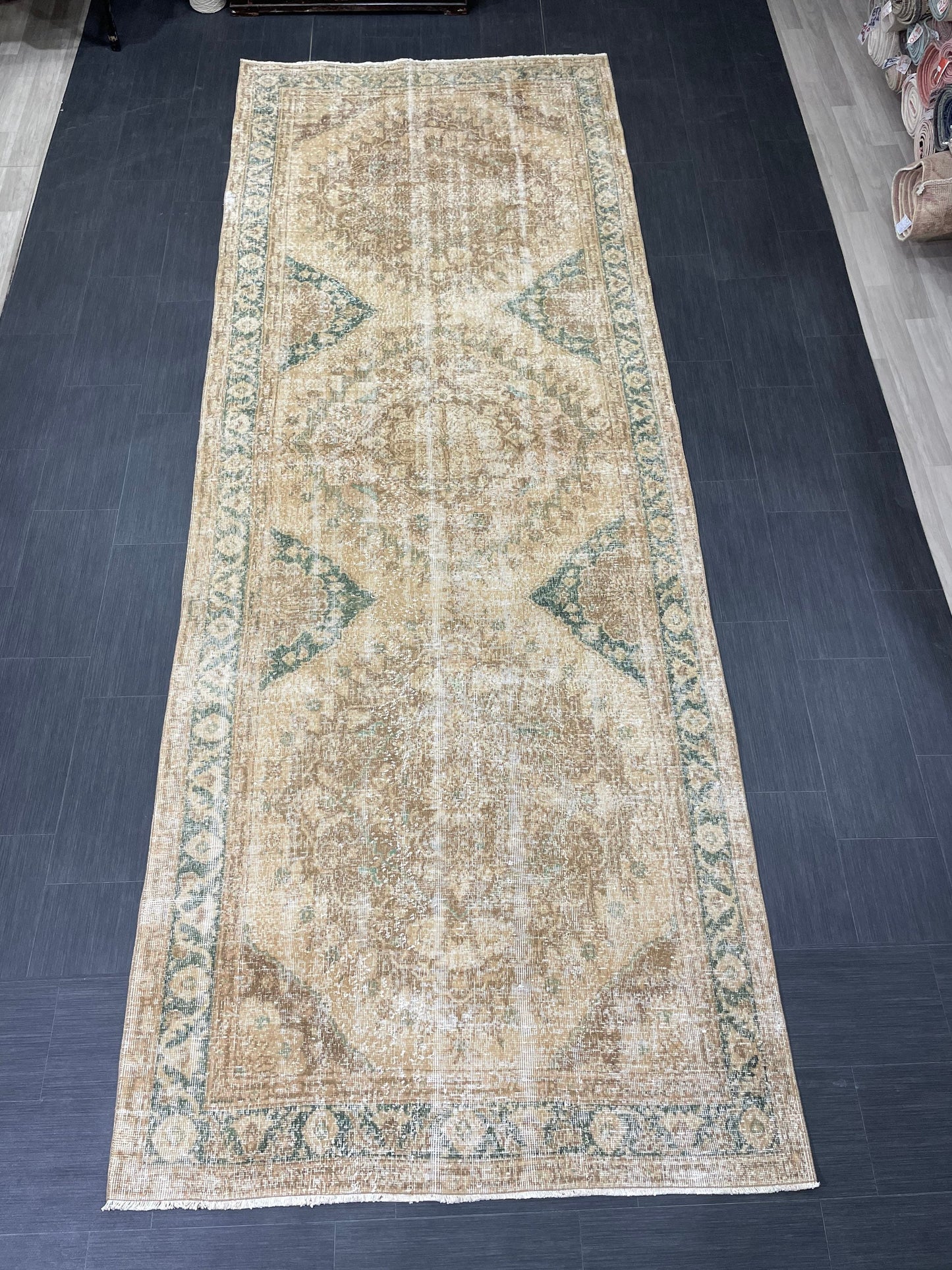 Vintage Runner Rug 4.8 x 13.2 Muted Turkish Runner Rug Hand Made Runner Rug Vintage Runner Rug Hallway Runner Rug Distressed Runner