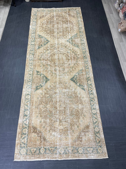 Vintage Runner Rug 4.8 x 13.2 Muted Turkish Runner Rug Hand Made Runner Rug Vintage Runner Rug Hallway Runner Rug Distressed Runner