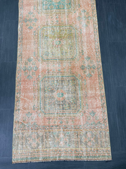 Turkish Runner Rug 3 x 11.4 Distressed Handmade Runner Rug Vintage Runner Rug Vintage Runner Rug Hallway Runner Rug Wool Kitchen Runner