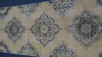 Turkish runner rug, distressed vintage wool runner 3'4x12'6 hallway oushak runner, kitchen runner rug, bohemian handmade rug